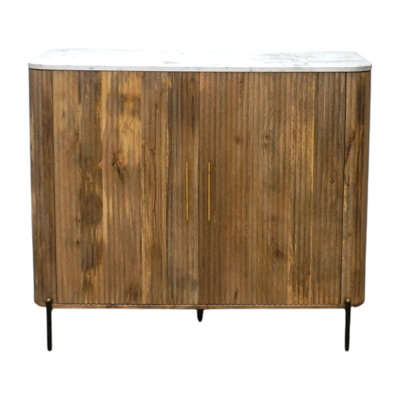 Hand-crafted Mango Wood Fluted Sideboard With Marble Top