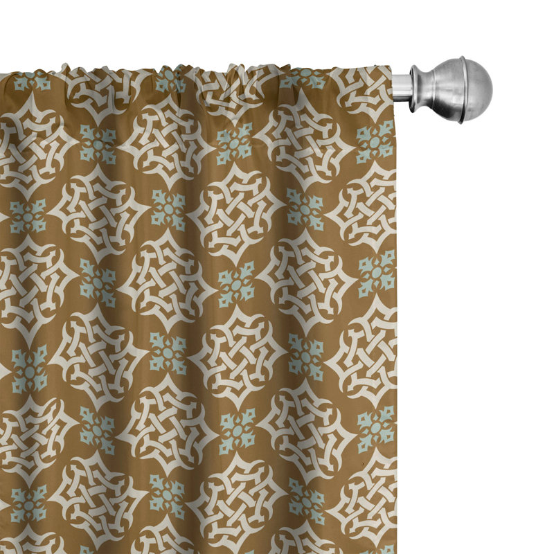 Tan and Blue Polyester Rod Pocket Curtain Panels