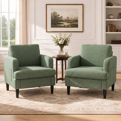 Fauteuil d'appoint rembourré moderne avec accoudoirs larges, poche de rangement latérale et dossier ergonomique