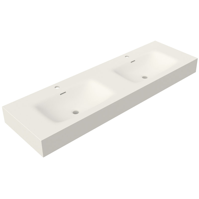 Lavabo de salle de bain en résine solide à surface solide en pierre pour agencement de salle de bain blanc mat, profondeur 58,71 po, largeur 18,22 po, hauteur 5,03 po, 60,66 lb, s'adaptant à différentes conceptions, dommages de résistance de haute qualité,