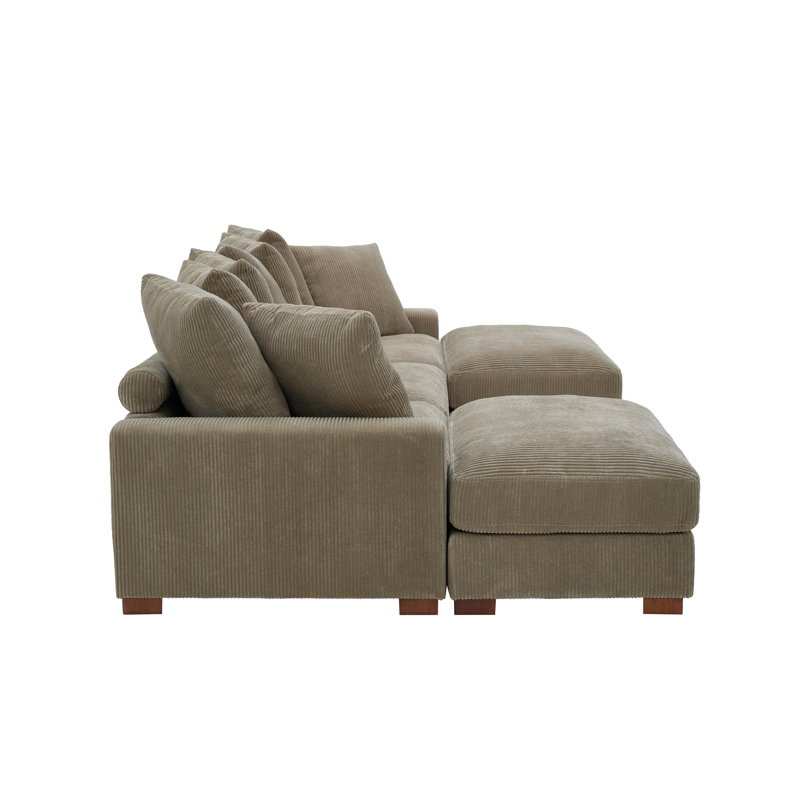 Canapé modulaire réversible de 89 po avec repose-pieds Arzuaga, Velours côtelé chameau, H 34 po x l 122,5 po x P 67,5 po