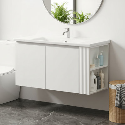 Meuble-lavabo mural de 91 cm (36 po) avec lavabo en céramique et armoire en MDF