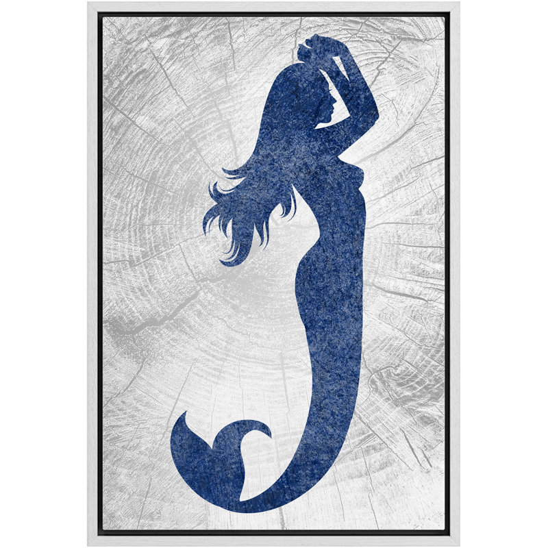 «Mermaid With Hands Raise Contre Graphite» - Reproduction sur toile flottante, H 36 po x l 24 po x P 1,5 po, Cadre blanc