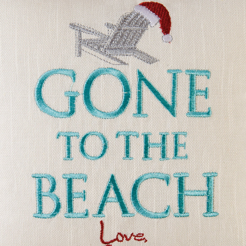 Gone To The Beach Embroidered Christmas Holiday Throw Pillow, 10" x 10", Blue/Beige