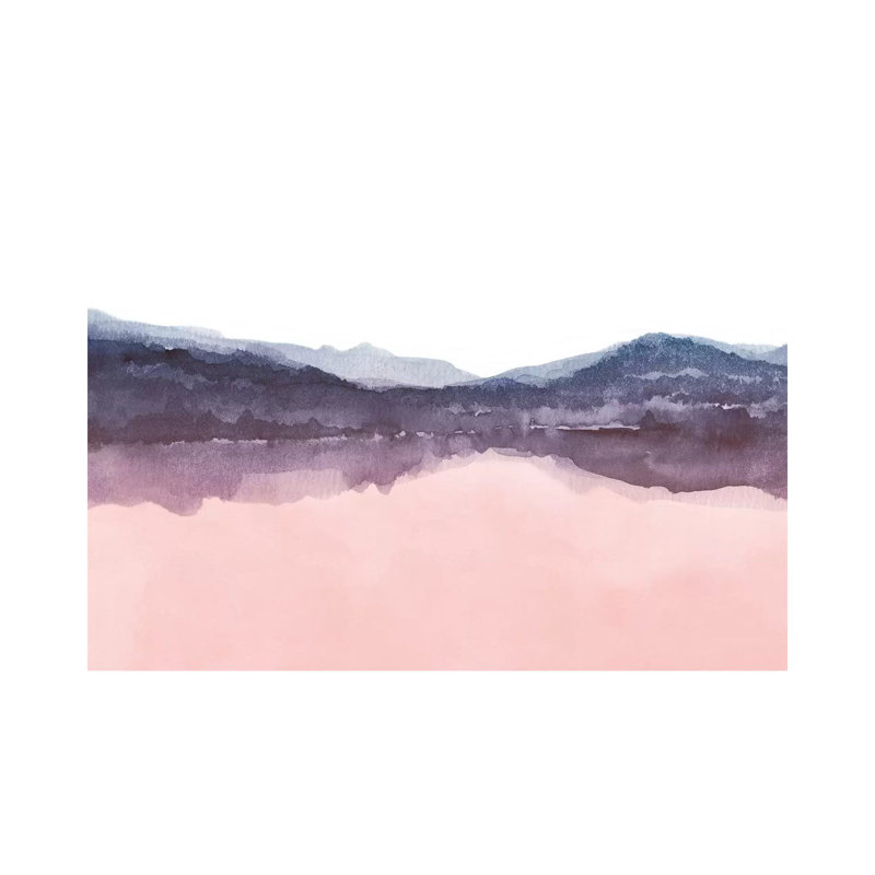 «Watercolor Landscape IV Indigo and Blush Pink» par Nouveau Prints - peinture sur toile tendue, H 8 po x l 12 po x P 0,75 po