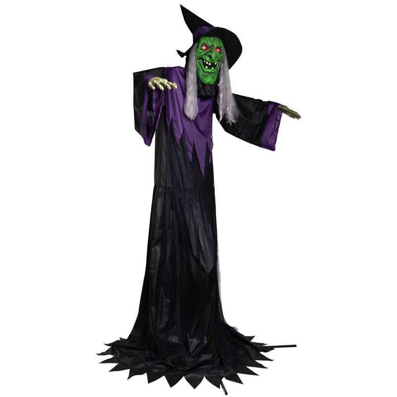 Huge Lighted Animated Green and Purple Witch Outdoor Halloween Decoration