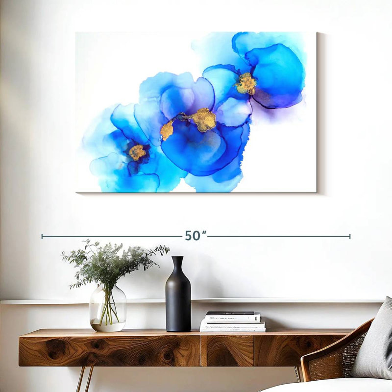 Fleur bleue abstraite Avery, H 26 po x l 39 po