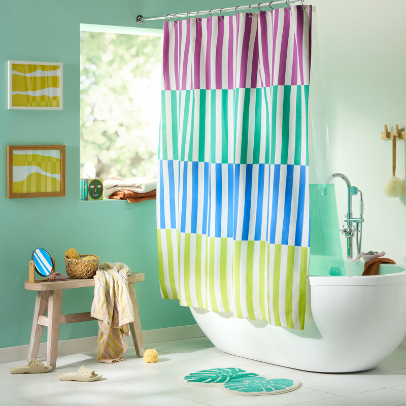 Adeline 72" x 70" Multicolor Cotton-Rich Geometric Shower Curtain