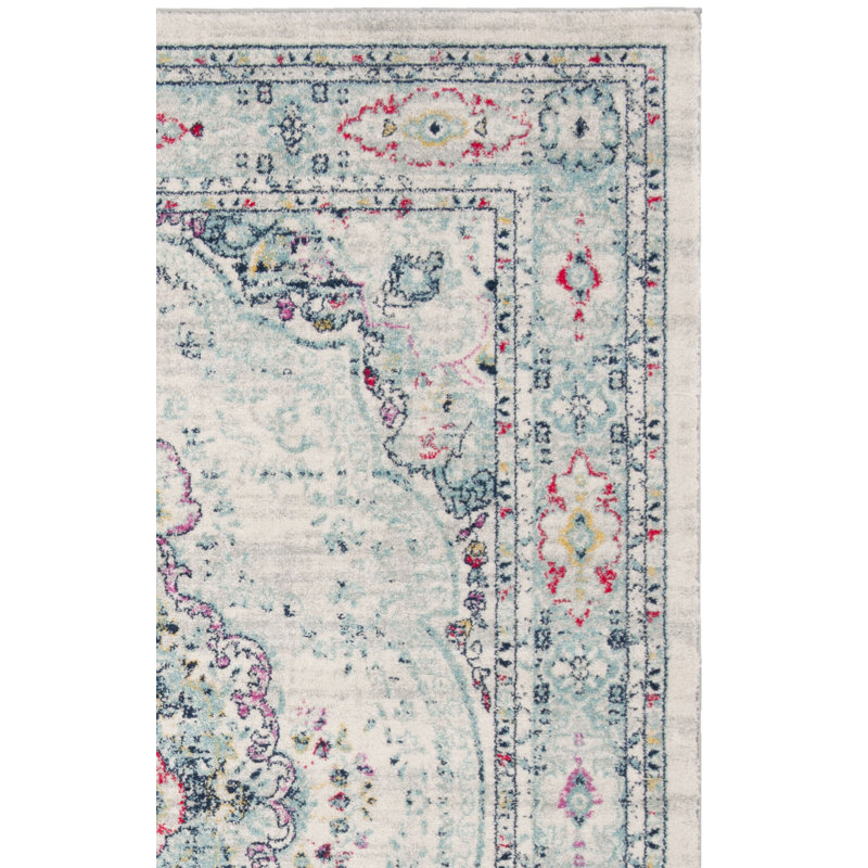 Christa Southwestern Light Gray/Fuchsia Area Rug, Rectangle 4' x 6'
