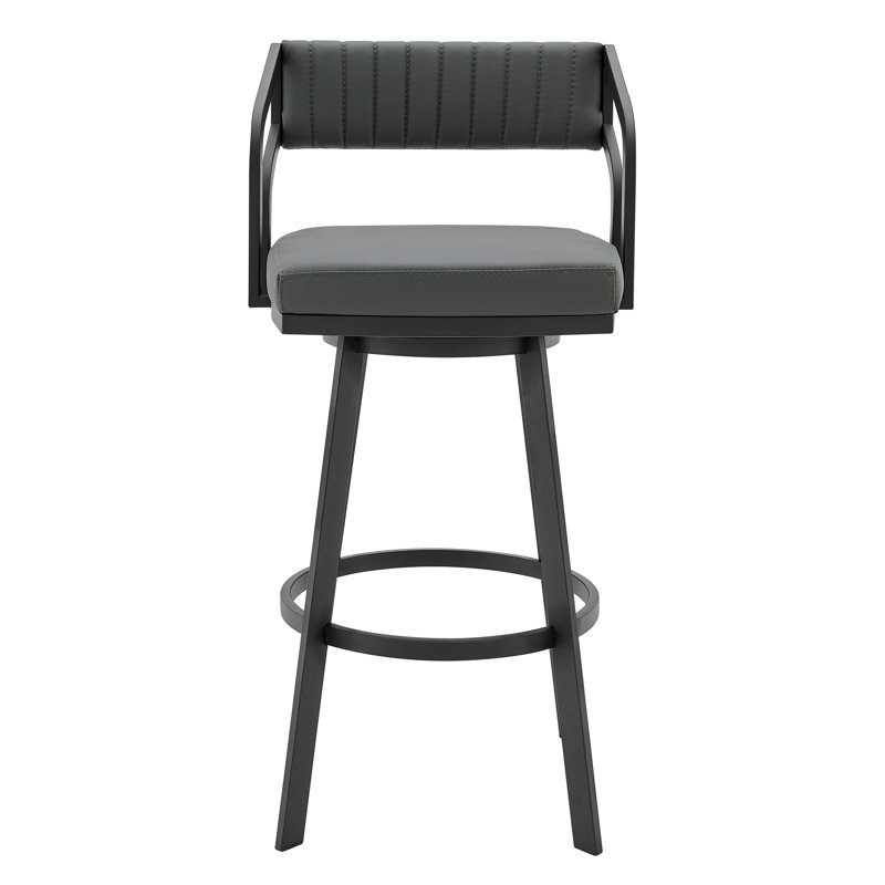 Atiksh Modern Swivel Counter or Bar Height Bar Stool with Footrest in Faux Leather and Metal, Gray, Black