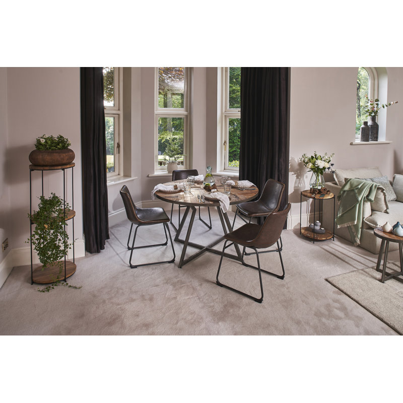 Teak Round Solid Wood Top Metal Base Dining Table, 76cm H x 120cm W x 120cm D
