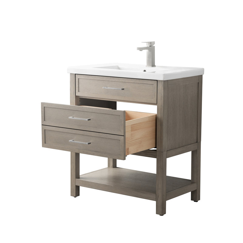 Meuble-lavabo simple 30 po avec plateau en céramique Stratford, Gris rétro / nickel brossé