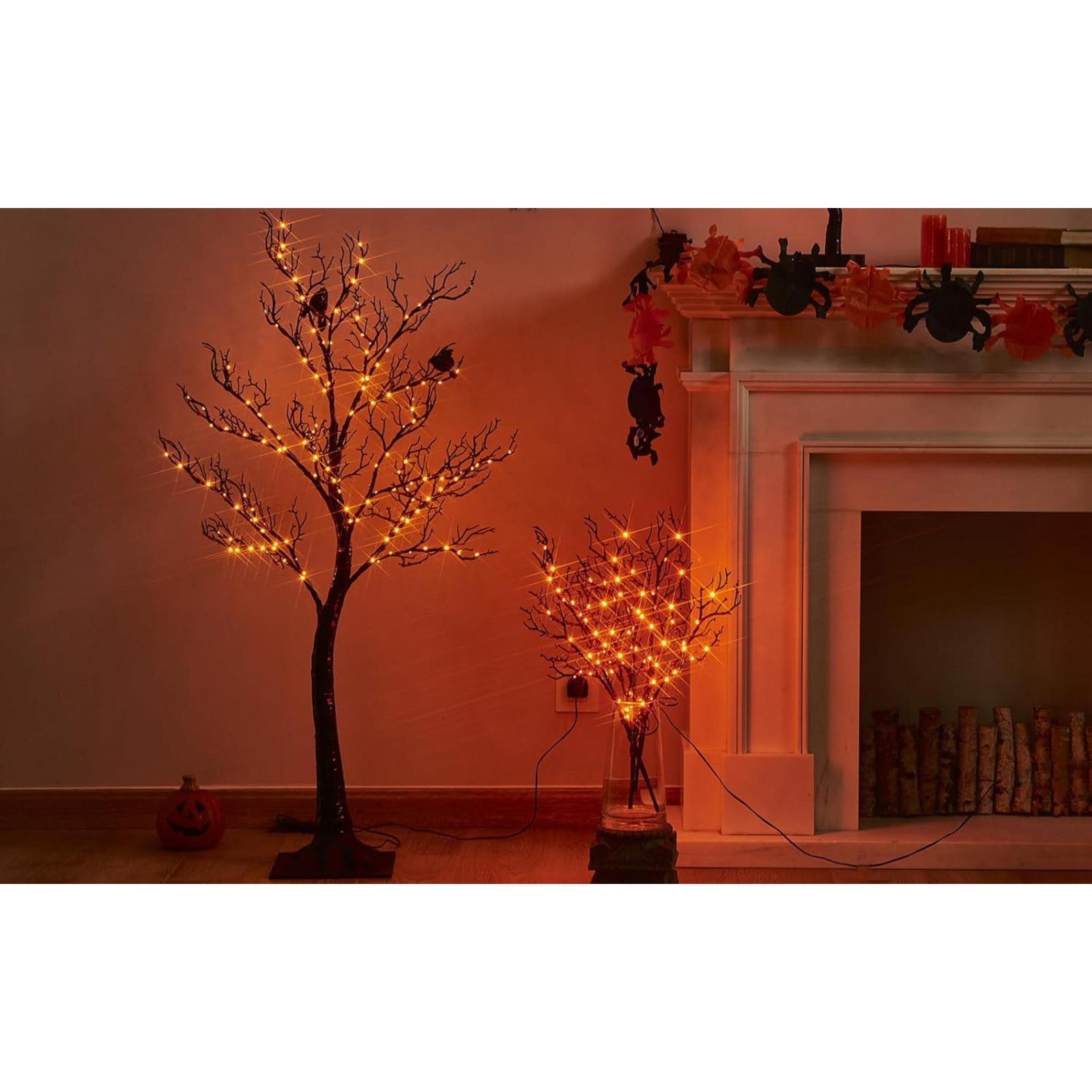Halloween Tree With Lights 150 Orange Fairy Lights, 4TF Tell Black Glittered Tree Lights Pull In For Indoor And Outdoor Halloween Party Decoration
