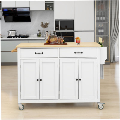 Mapleview Rolling Kitchen Island with Solid Wood Top,Cabinet and Two Drawers and 2 Locking Wheels,island,coffee cart by Winston Porter