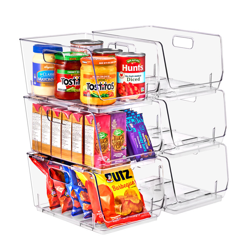 Sorbus 6 Pack Medium Clear Open Front Stackable Kitchen and Fridge Storage Bins, Medium 6 Pack