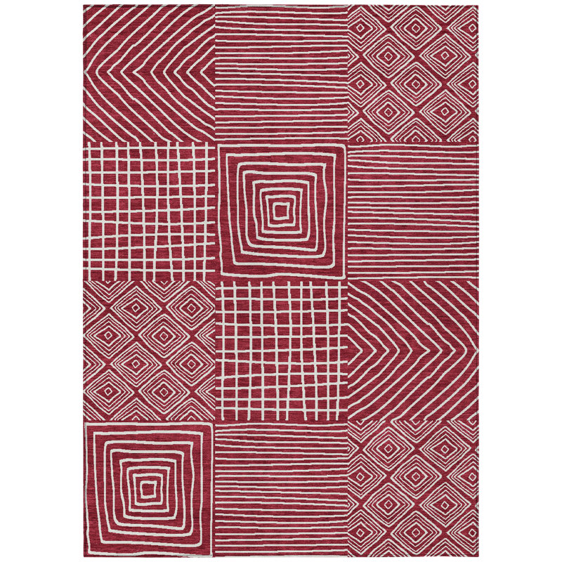 Junia Red Washable Indoor-Outdoor Rug - , 3' x 5'