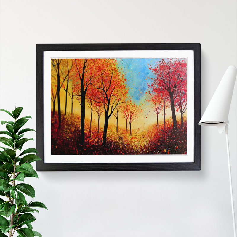 Animated Autumn Forest - Single Picture Frame Print, Black, 46cm H x 64cm W