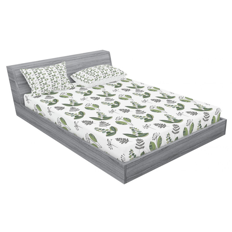 Microfiber Floral Fitted Sheet, Queen Fitted Sheet with 2 Pillowcases