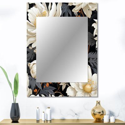 Suriyah White Peony Paradise - miroir mural décoratif floral, miroir floral, impression d'art en métal