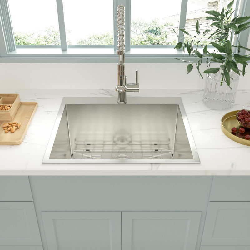 25'' L Single Bowl Stainless Steel Kitchen Sink, 9" H x 22" W x 25" L