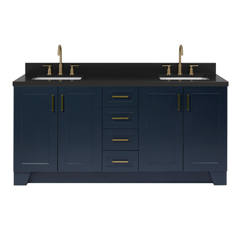 73 IN.  Single Bathroom Vanity, Rectangular, Midnight Blue, Black Quartz