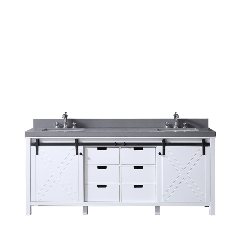 Marsyas 80 in W x 22 in D Double Bath Vanity Top, White, Gray Quartz