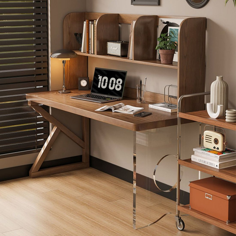 Nut-brown Rectangular Solid Wood Executive Desk, 53.15" H x 55.12" W x 23.62" D