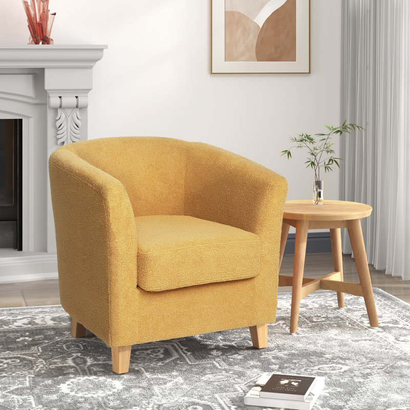 Fauteuil demi-tonneau de 29 po de largeur Dorset, Mélange de polyester moutarde, Naturel