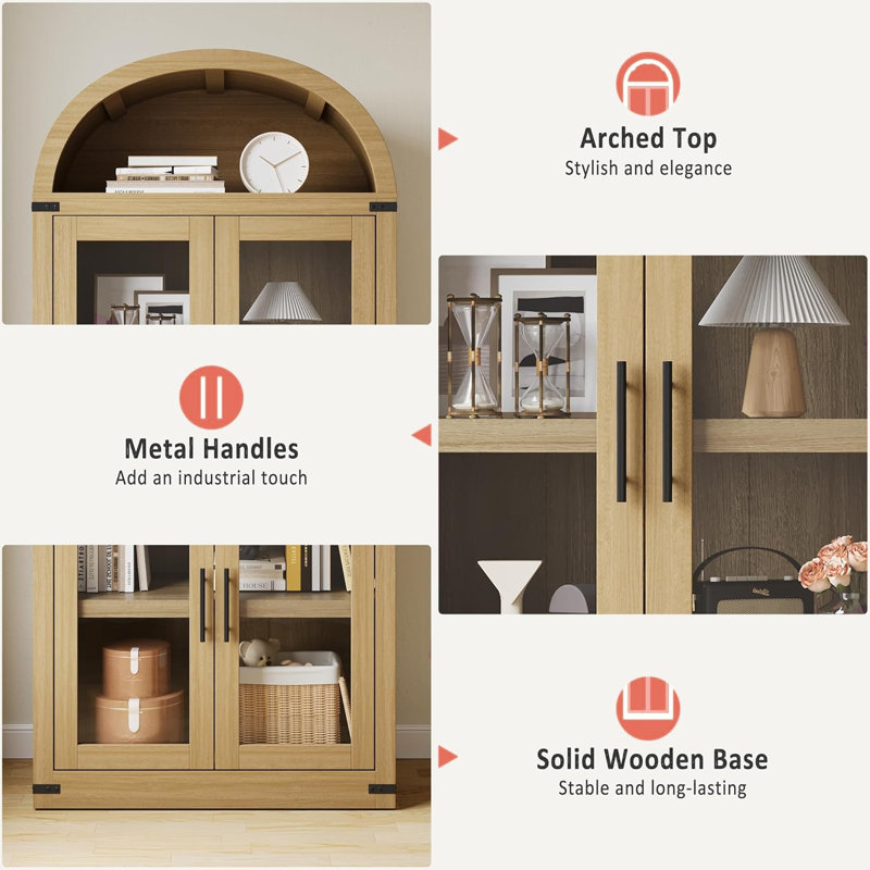 Arched Bookshelf Bookcase Display, Brown