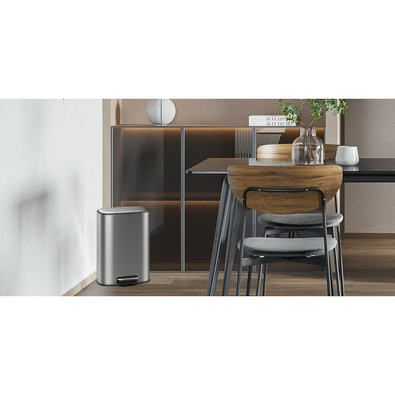 BinMax Silent Close Rectangular Silver Garbage Cans for Kitchen Stainless Steel 13 Gallon