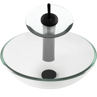 Novatto 16'' Glass Circular Bathroom Sink with Faucet