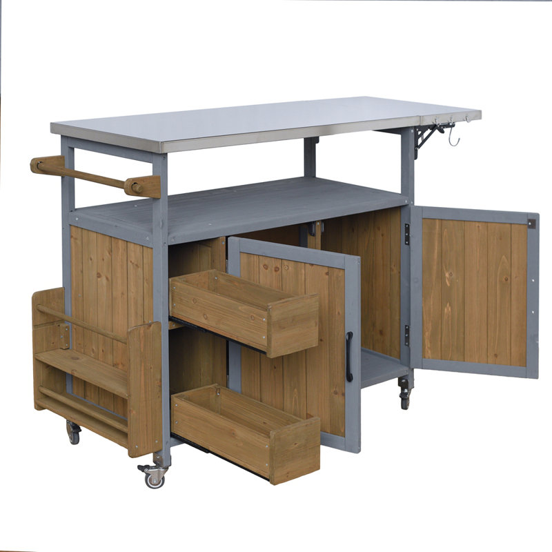 Chariot de cuisine pour l'extérieur 54,33 "Farmhouse, Blue Gray+Walnut Brown