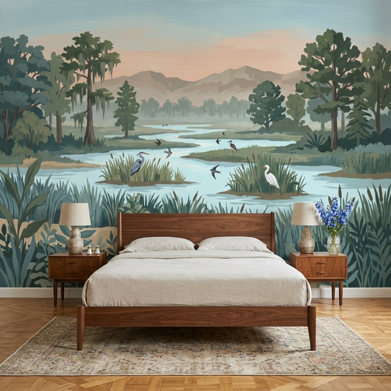 Décoration murale Wetland Landscape, 140 po x 108 po, Texturé non collé