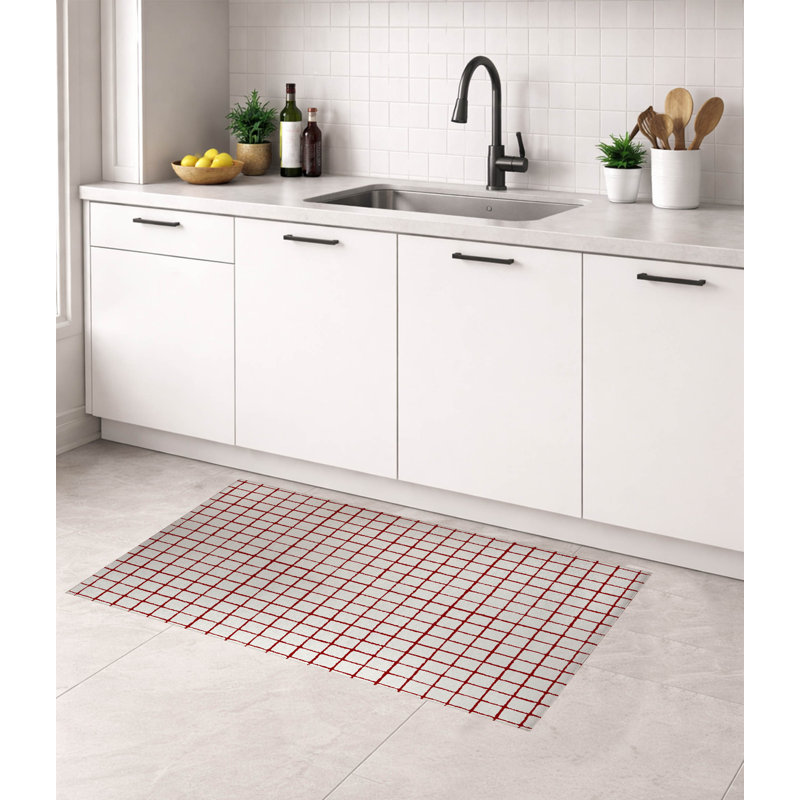 Tapis de cuisine Rebar, Rectangle 3' x 5', Motif géométrique rouge canneberge