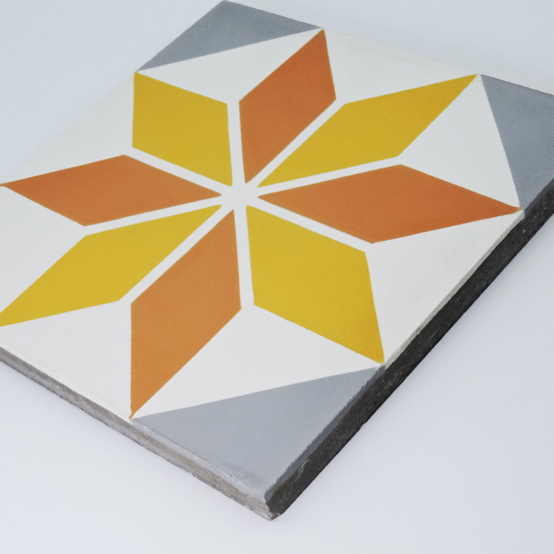 Assila 8" x 8" Cement Patterned Wall & Floor Tile, Blue/Orange