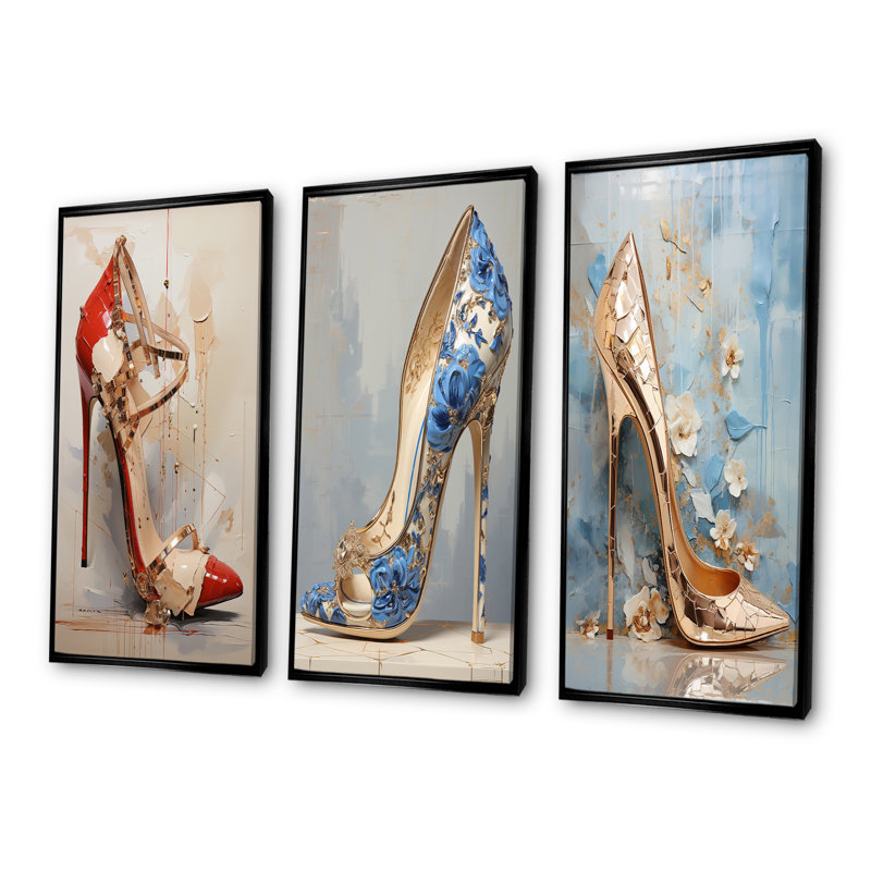 Chic Fashion Heel - Ensemble de 4 impressions sur toile à talons hauts, Cadre flottant noir, H 32 po x l 48 po