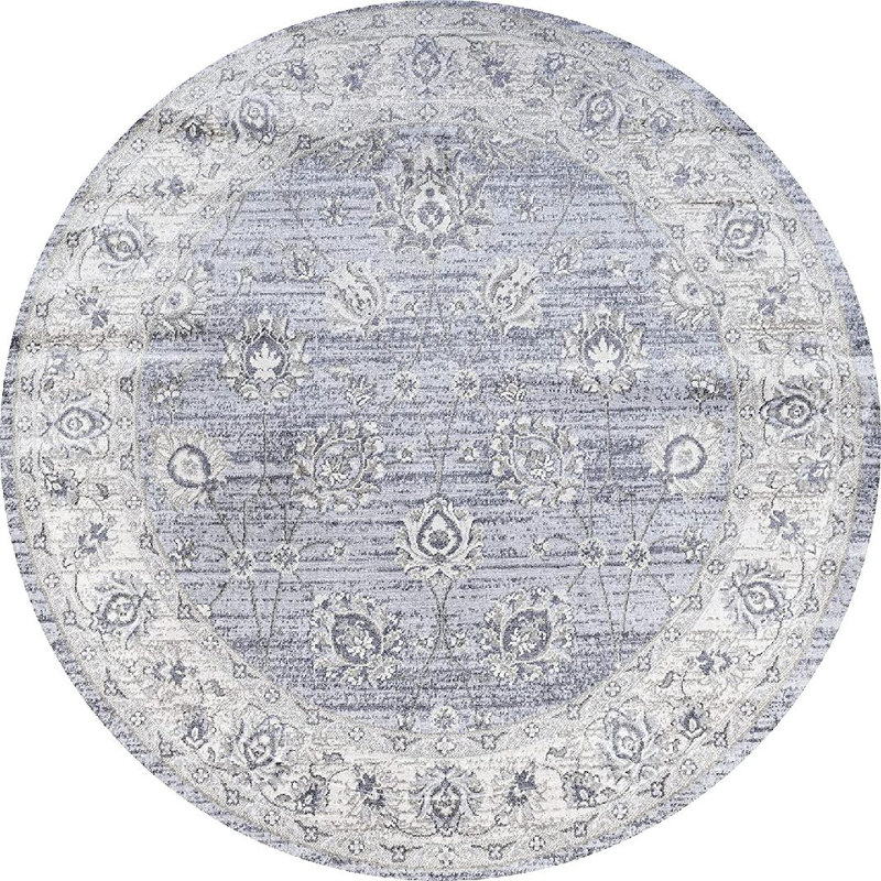 Modern Persian Vintage Moroccan Traditional Light Gray Rug, Round 5'
