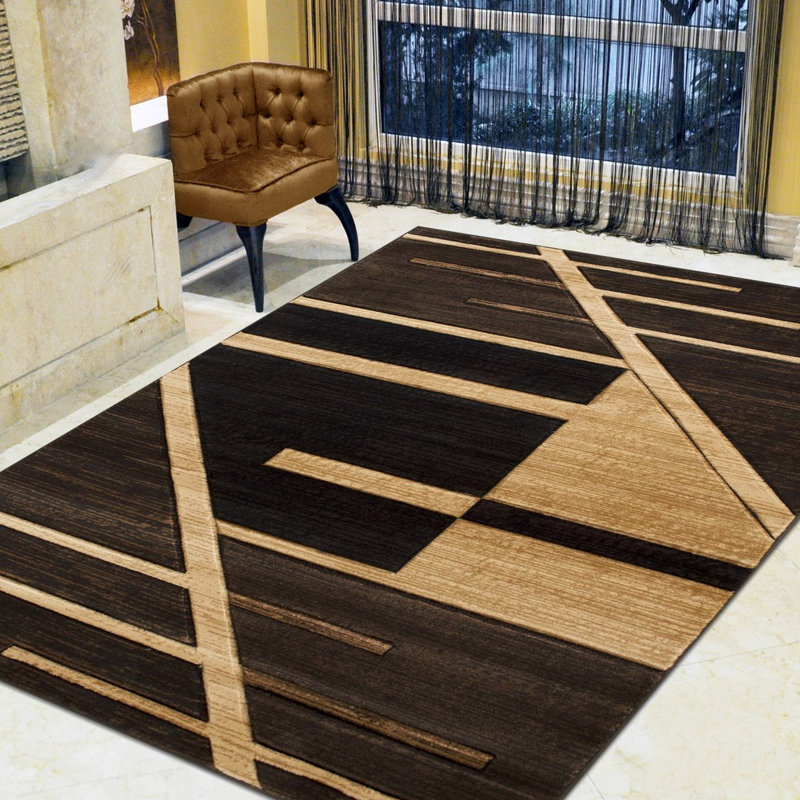 Tapis géométrique chocolat/beige Diva, Rectangle 5 pi x 7 pi