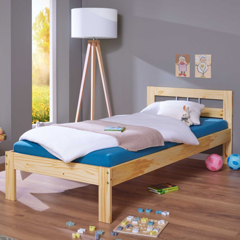 Kaylan solid wood bed, 90  x 200cm, Natural