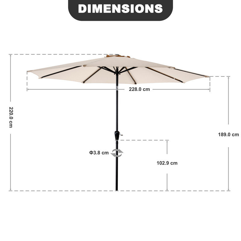 228 cm Round Garden Parasol, without base