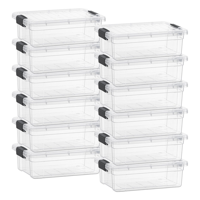  Boîte de rangement transparente avec couvercle, bacs de rangement en plastique de 4,5 pintes pour l'organisation, caisses empilables, sans BPA, non toxiques, sans odeur, organisateurs pour la maison, le bureau, l'école et le dortoir, paquet de 12