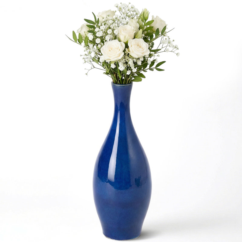 Round Ceramic Vase with High-fire treatment, Blue, 23" H x 8.5" W x 8.5" D