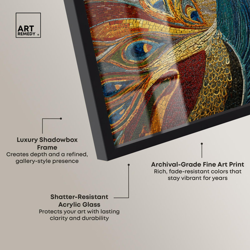 Décoration murale Boho "Peacock Mosaic II" par Art Remedy, cadre noir, 24 x 30, H 31 po x l 25 po, Cadre noir