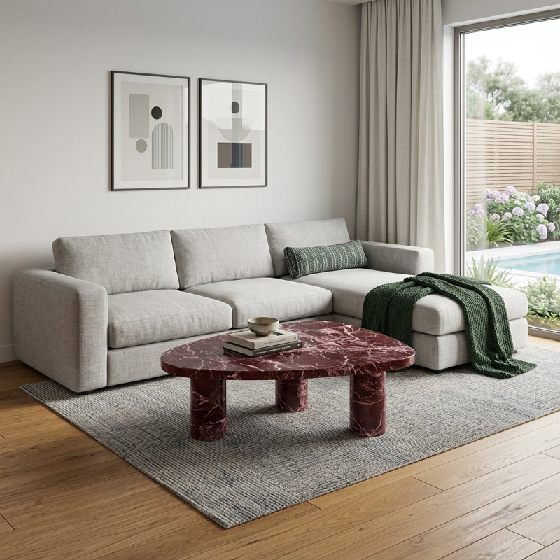  Modern 13" Red Marble Triangular End Table