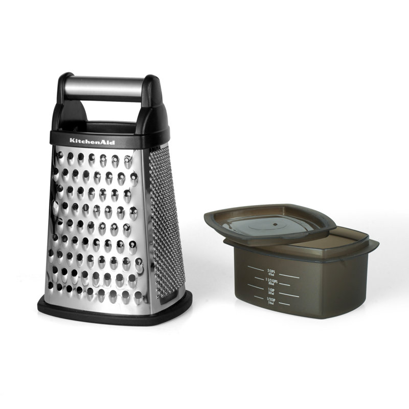 Stainless Steel Box Grater with Storage Container, Black Handle