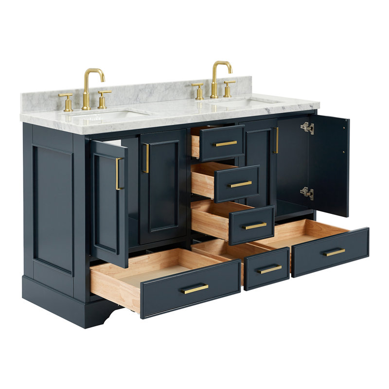 Meuble-lavabo double avec plateau Abshire 61, Bleu minuit