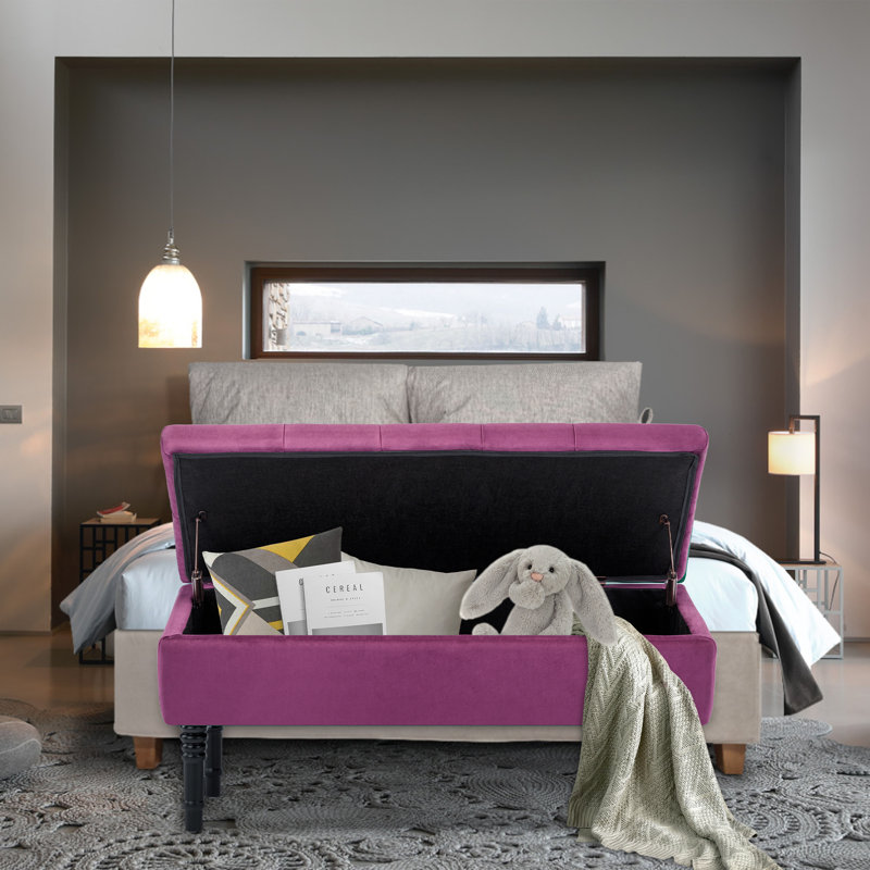 Banc de rangement avec repose-pieds Scheel, Velours mauve
