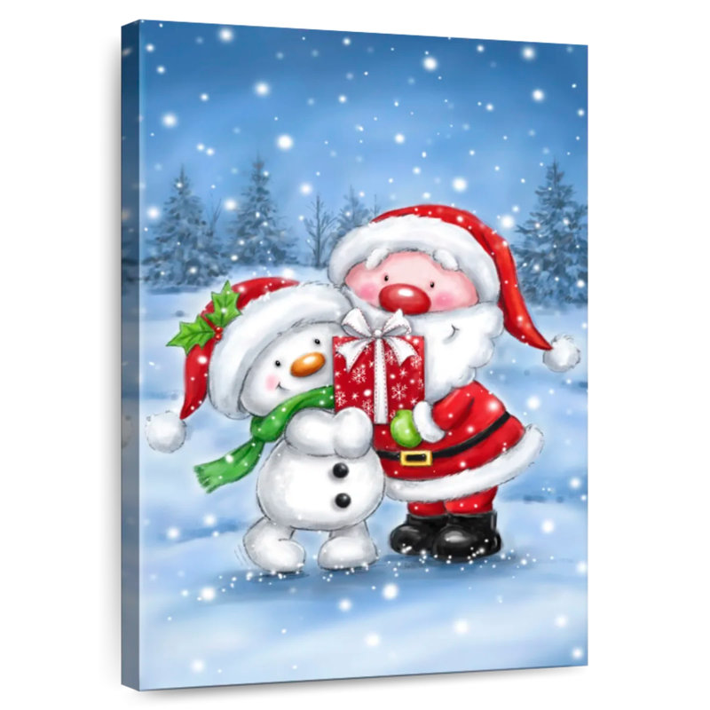 Bonhomme de neige et père Noël Lelend, H 48 po x l 32 po