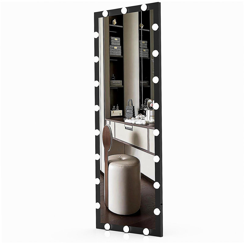 Lighted Full-Length Mirror, Three-Color Mode, Lighted Standing Makeup Mirror, for Dressing Room, Bedroom, Wall Mount, Touch Control, Black 63x24 Inches
