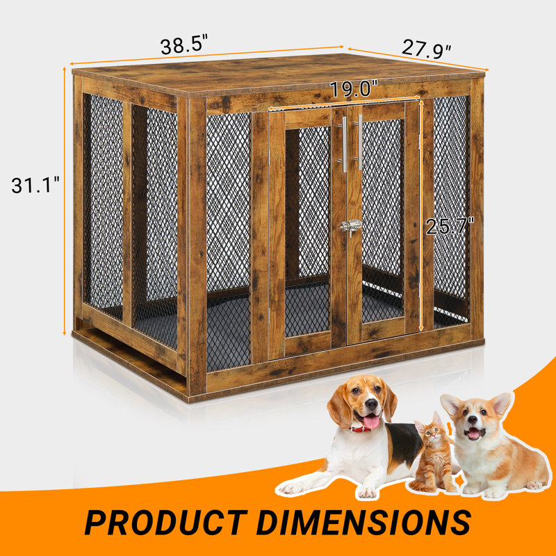 Caisse et table de bout en bois rustique pour chien 38,6 po, H 31,10 po x l 38,60 po x P 28 po